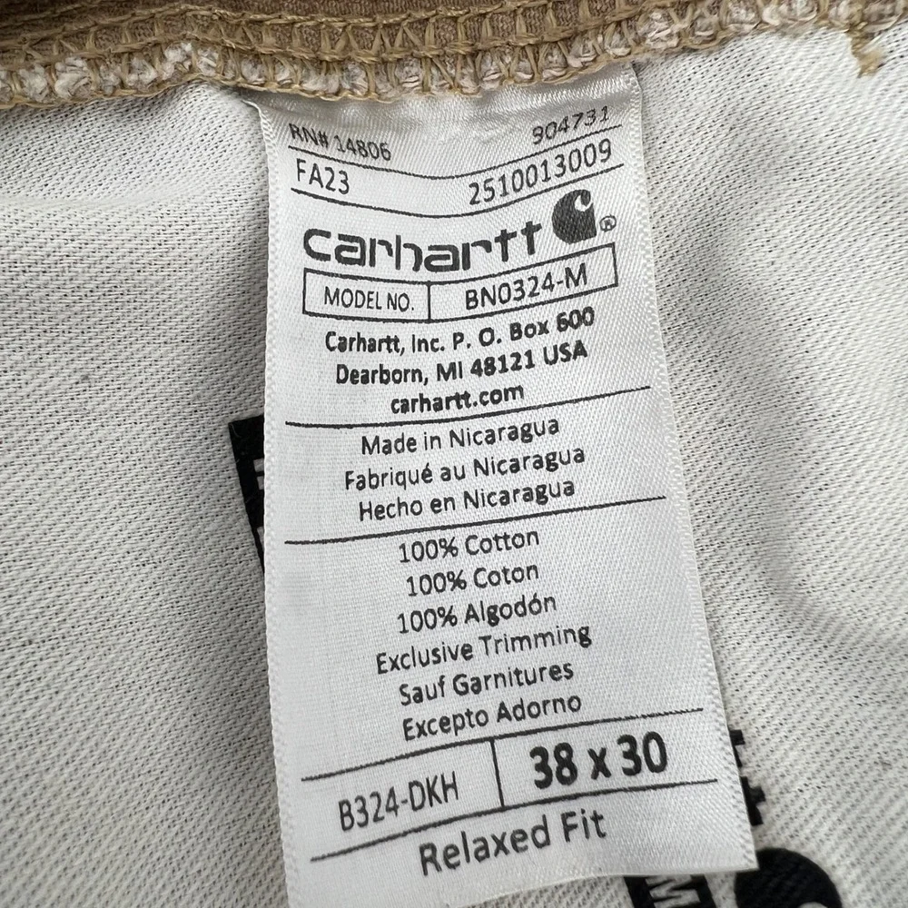 Carhartt B324-DKH Relaxed Fit Utility Work Pants Khaki Mens‎ 38x30 Distressed